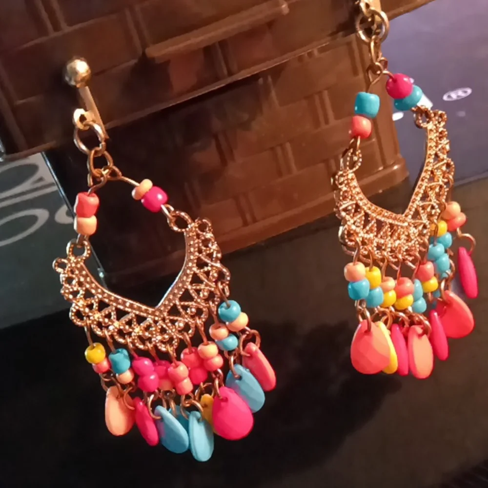 Paparazzi Gold Pink Chandelier Earrings - Picture 2 of 5